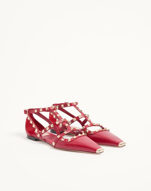 Valentino Garavani - Rockstud Kidskin Ballerinas - Red - Woman - Ballerinas