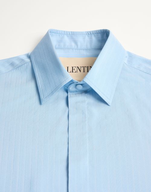 Valentino - Chemise En Soie Rayée Valentino - Bleu D'azur - Homme - Chemisiers