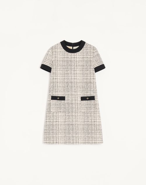 Valentino Short Dress In Square Tweed Woman Vanilla/black 42