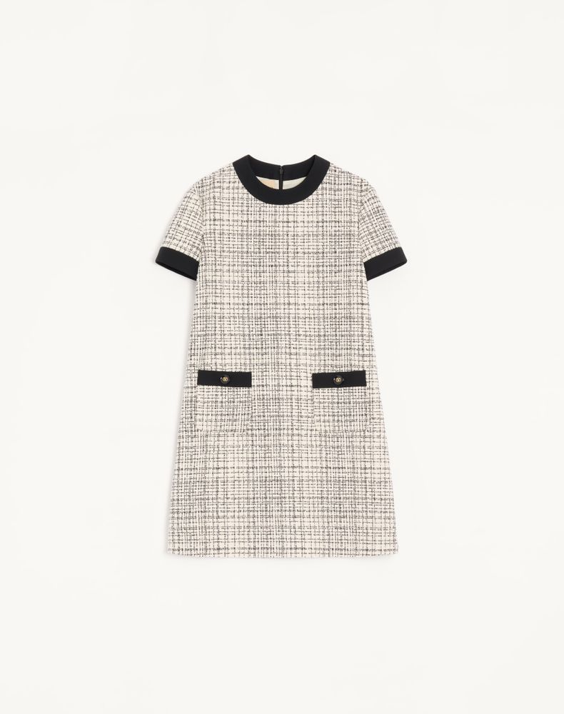 Valentino Women's Vanilla/Black Short Dress In Square Tweed Woman 50