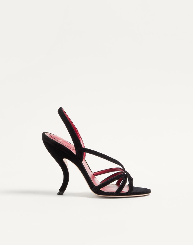 Valentino Garavani Women Black Velvet Slingback Heels, 4.5 Luxury Pumps & Heels For Women Darveys