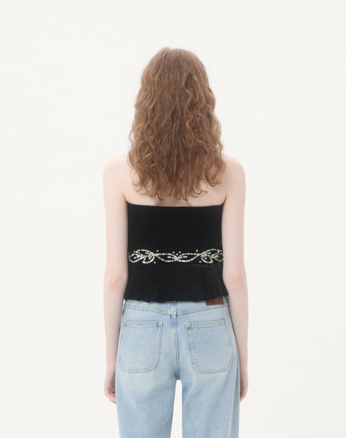 Valentino - Embroidered Velvet Top - Black - Woman - Shirts & Tops