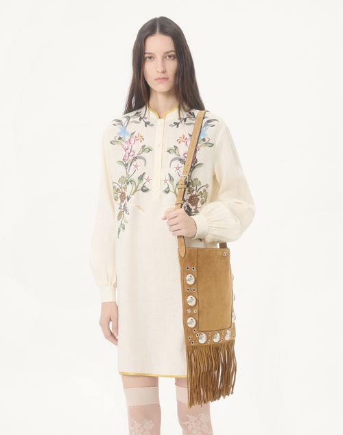 Valentino - Abito Corto In Lino Ricamato - Avorio - Donna - Abiti