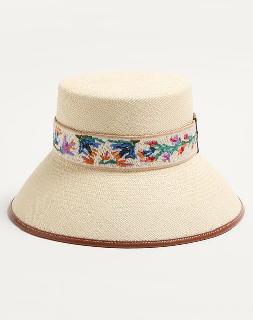 Valentino Antibes Ramage Straw Bucket Hat In Natural/saddle Brown