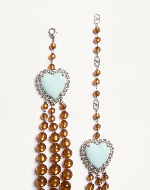 Valentino Garavani - Coeur Hyperbole Necklace In Metal, Resin And Crystals - Brown - Woman - Fashion Jewelry