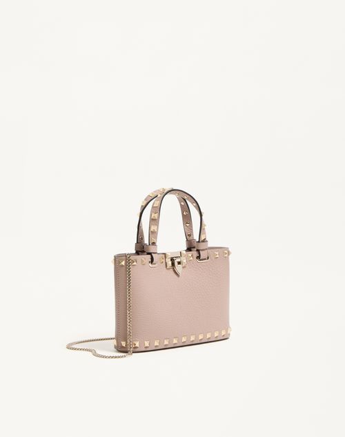 Valentino Garavani - Mini Borsa Shopping Rockstud In Vitello Granato - Poudre - Donna - Borse Shopping