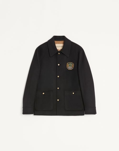 Valentino - Giacca Valentino In Lana E Cashmere Con Valentino Patch Ricamato - Nero - Uomo - Giacche E Piumini