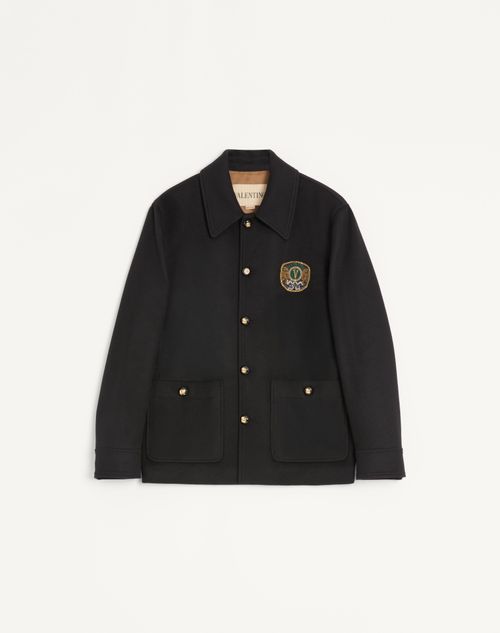 Valentino - Valentino Wool And Cashmere Jacket With Embroidered Valentino Patch - Black - Man - Outerwear