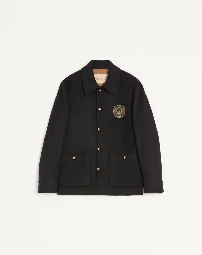 Valentino Men's Black Wool And Cashmere Jacket With Embroidered Patch Man 54