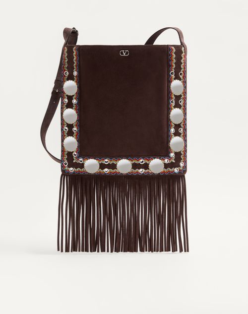 Valentino Garavani Valentino Garavani Nellcôte Shoulder Bag With Embroidered Trim And Fringes Woman Testa Di Moro Onesize