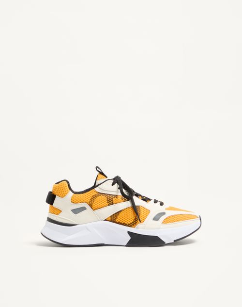 Valentino Garavani - Demivee Sneaker In Mesh Fabric With Suede Inserts - White/yellow - Man - Sneakers