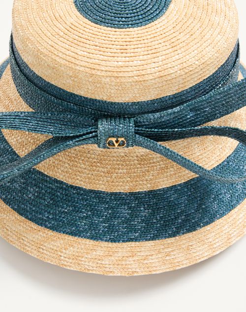Valentino Garavani - Vlogo Signature Straw Bucket Hat - Natural/blue - Woman - Hats And Gloves