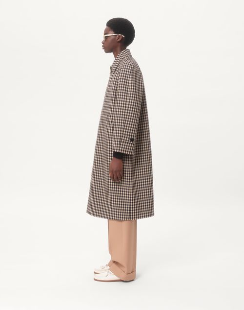 Valentino - Single-breasted Cotton And Wool Coat With Vichy Pattern - Navy/beige - Man - Coats And Blazers