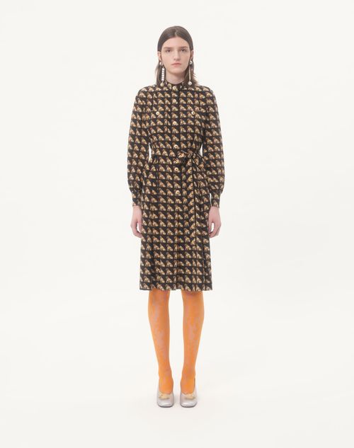 Valentino - Crepe De Chine Midi Dress With Petit Charles Print - Black/multicolour - Woman - Dresses