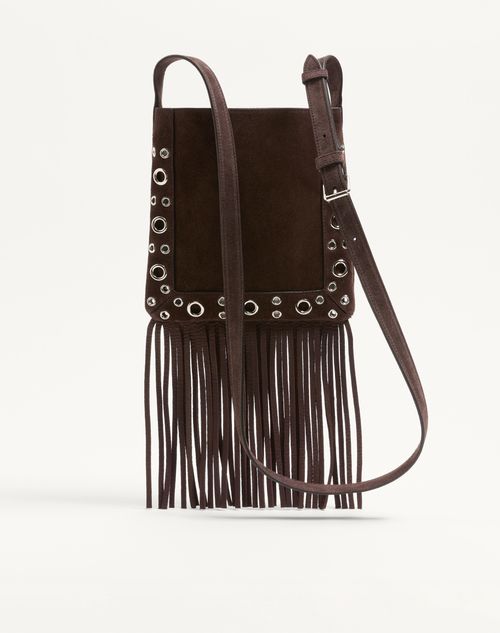Valentino Garavani - Valentino Garavani Nellcôte Small Shoulder Bag In Suede With Fringes - Brown - Woman - Shoulder Bags