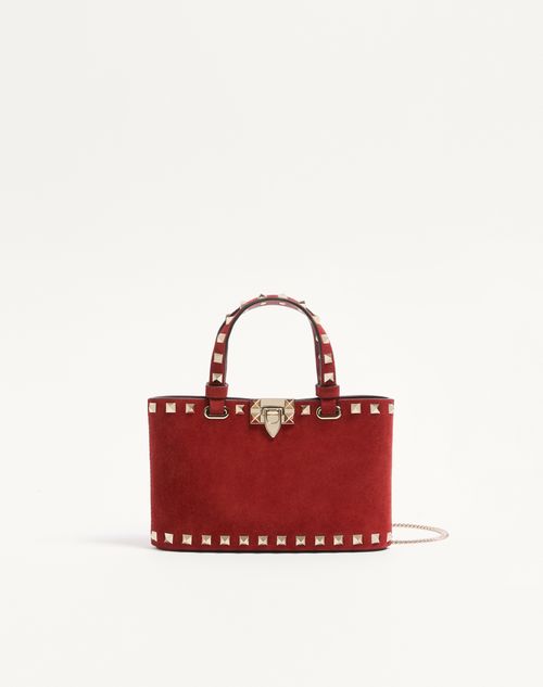Valentino Garavani - Rockstud Mini Suede Shopping Bag - Red - Woman - Totes