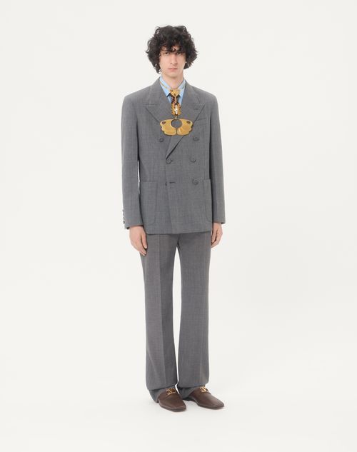 Valentino - Valentino Double-breasted Jacket In Mouliné Wool With Pressed Crease - Black/gray - Man - Coats And Blazers