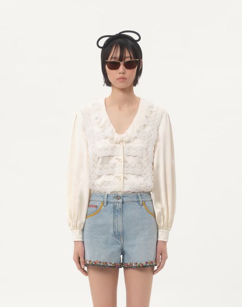Valentino - Crepe Satin Shirt - Gardenia - Woman - Shirts & Tops