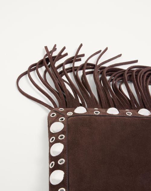 Valentino Garavani - Valentino Garavani Nellcôte Small Shoulder Bag In Suede With Fringes - Brown - Woman - Shoulder Bags