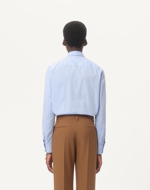 Valentino - Cotton Oxford Shirt With Vlogo Embroidery - Azure - Man - Shirts