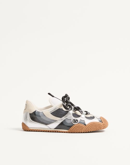 Valentino Garavani - Baskets Amphibia En Cuir De Veau Caoutchouté Et Cuir Nappa Lamé - Noir - Femme - Baskets