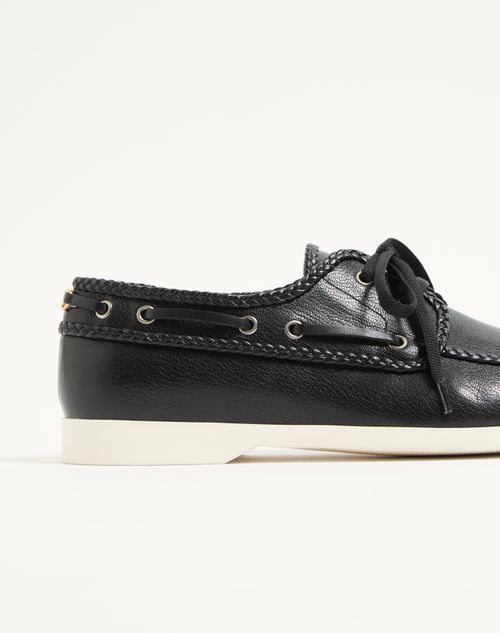 Valentino Garavani - Palm Avenue Kidskin Boat Shoe - Black - Man - Loafers And Driver