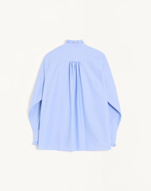Valentino - Cotton Shirt With Plastron And Ruffles - Sky Blue - Man - Shirts
