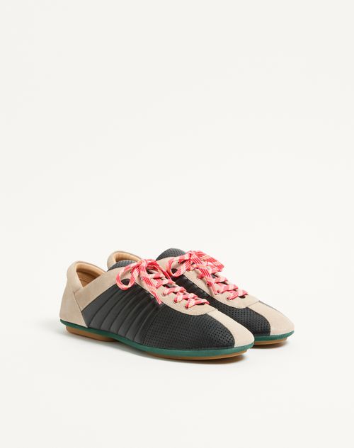 Valentino Garavani - Strikie Sneaker In Perforated Nappa And Suede - Black - Man - Sneakers