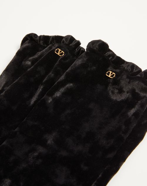 Valentino Garavani - Vlogo Signature Long Chenille Gloves - Black/gold - Woman - Hats And Gloves
