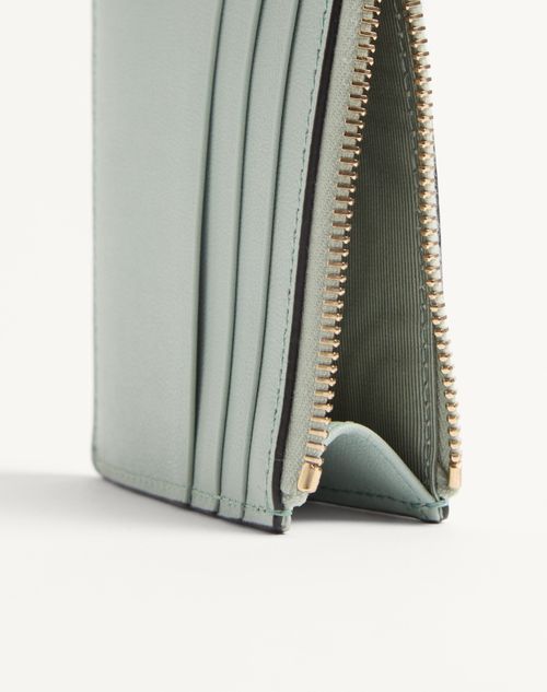 Valentino Garavani - Rockstud Calfskin Cardholder With Zipper - Sky Grey - Woman - Wallets And Small Leather Goods