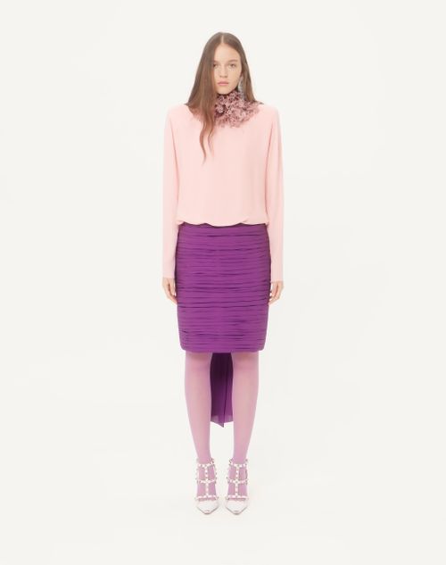 Valentino - Georgette Midi Dress With Feathers - Pink/purple - Woman - Dresses