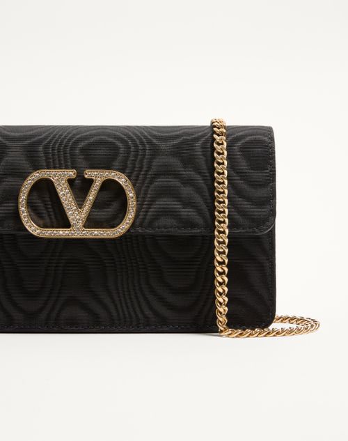 Valentino Garavani - Vlogo Signature Chain Wallet In Moiré Fabric With Jewel Logo - Black - Woman - Wallets And Small Leather Goods
