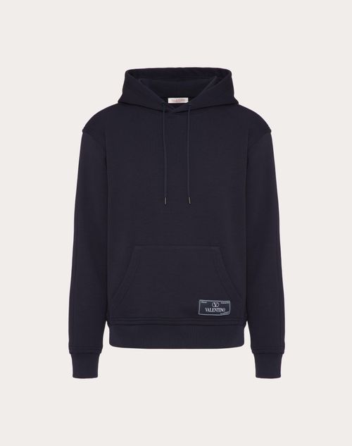 Valentino Technical Cotton Sweatshirt With Hood And Maison  Tailoring Label In Navy