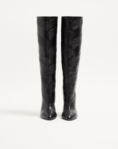 Valentino Garavani - Rayons Nappa Boot With Chevron Pattern 100mm - Black - Woman - Boots