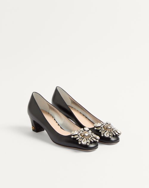 Valentino Garavani - Zapato Preshoes De Cabritilla Con Cristales Y Tacón De 45 mm - Negro/plateado - Mujer - Salones