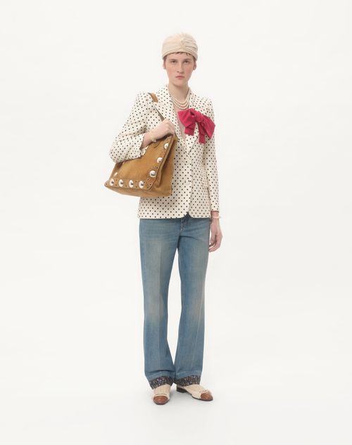 Valentino Garavani - Valentino Garavani Mittlere Nellcôte Einkaufstasche Aus Wildleder - Havana Beige - Frau - Shopper