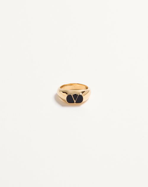 Valentino Garavani - Vlogo Signature Metal And Enamel Chevalier Ring - Gold/black - Woman - Jewelry