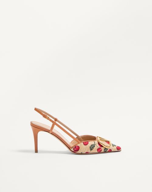 Valentino Garavani Vlogo Signature Slingback Pumps In Cherryfic Pattern 80mm Woman Natural/red 40