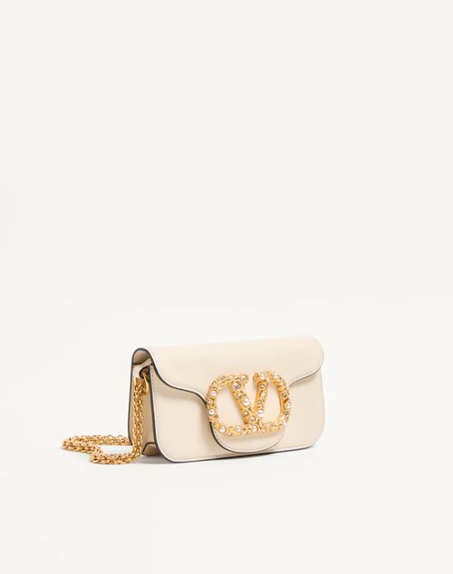 Valentino Garavani - Valentino Garavani Locò Small Shoulder Bag In Calfskin With Jewel Logo - Ivory - Woman - Shoulder Bags