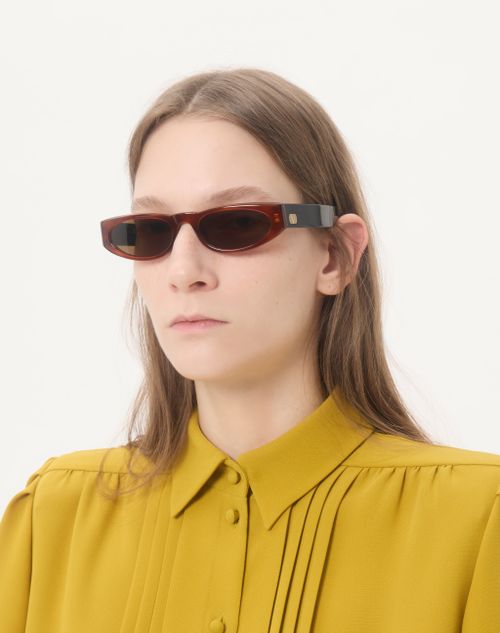 Valentino - Geometric Acetate Eyewear - Havana/brown - Unisex - Eyewear