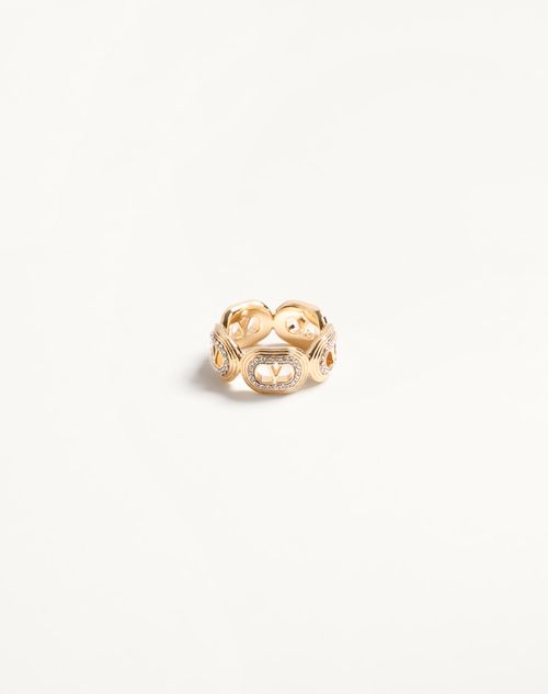 Valentino Garavani Ovalette Metal And Swarovski Crystal Ring Woman Gold/crystal 15