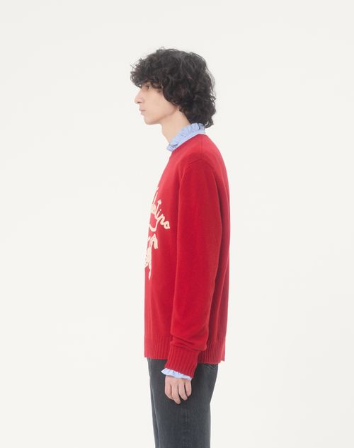 Valentino - Valentino Wool Sweater With Chez Valentino & Panther Embroidery - Red - Man - Knitwear