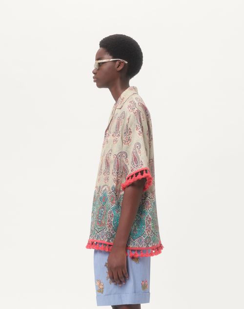 Valentino - Lightweight Linen Bowling Shirt With Voyage Imaginaire Print - Multicolor - Man - Shirts