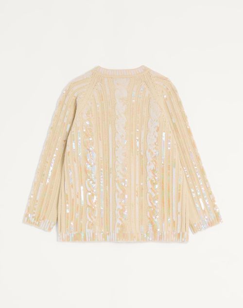 Valentino - Embroidered Wool Cardigan - Birch - Woman - Knitwear