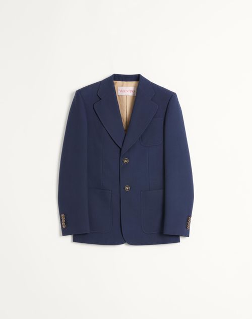 Valentino Single-breasted Wool Gabardine Jacket Man Blue 50