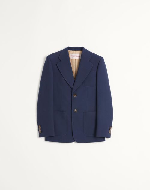 Shop Valentino Single-breasted Wool Gabardine Jacket In Indigo