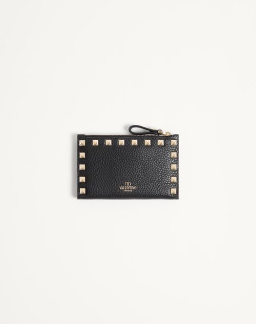 Valentino Garavani - Rockstud Grainy Calfskin Cardholder With Zip - Black - Woman - Wallets And Small Leather Goods