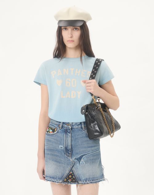 Valentino - Bedrucktes T-shirt Aus Baumwolle - Himmelblau - Frau - T-shirts & Sweatshirts