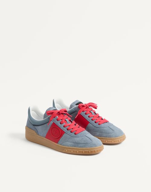 Valentino Garavani - Upvillage Low Top Trainer In Split Leather And Calfskin Nappa Leather - Grey/coral/black - Man - Sneakers
