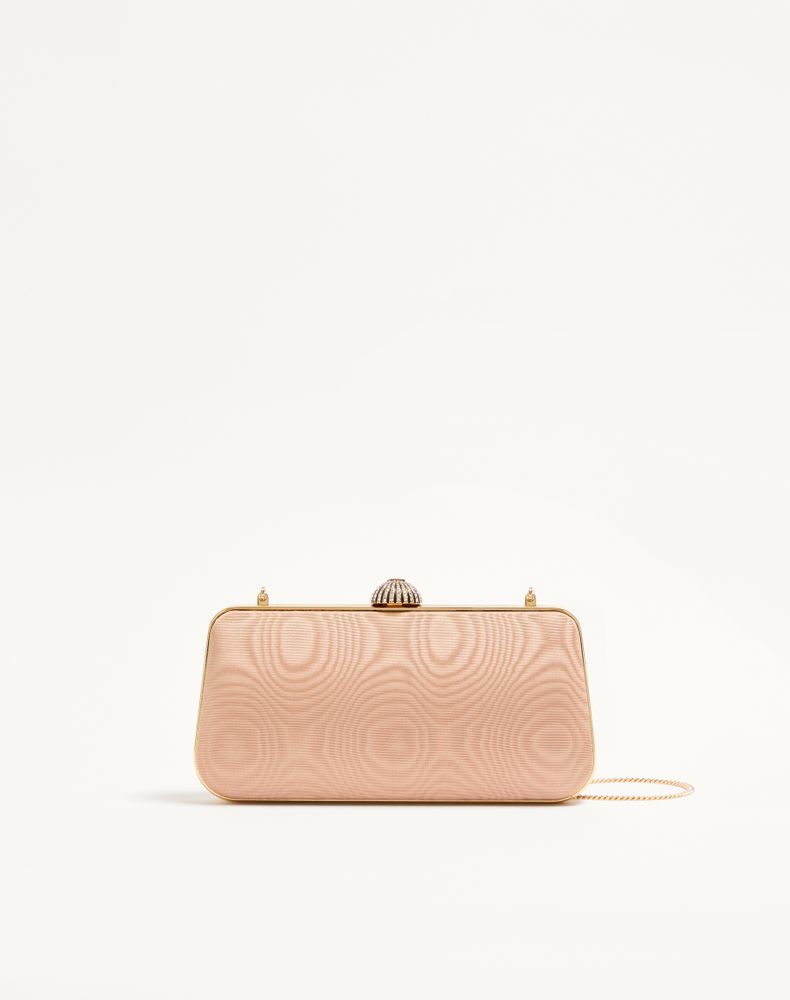 Valentino Garavani Carry Secrets Minaudiere In Moiré Fabric Woman Pink/crystal Un In Metallic